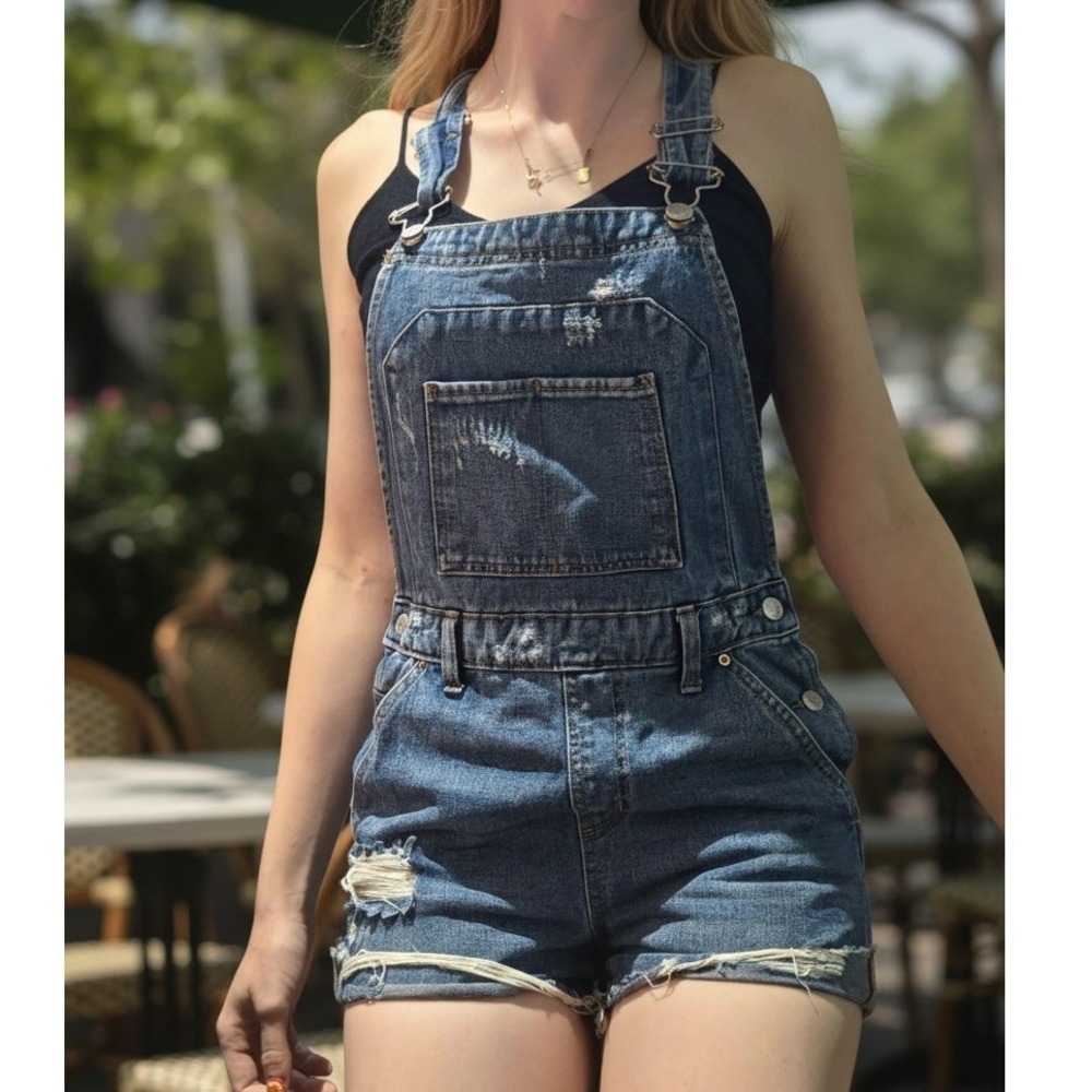 Denim overalls cotton romper shorts distressed look, these are really cute on!